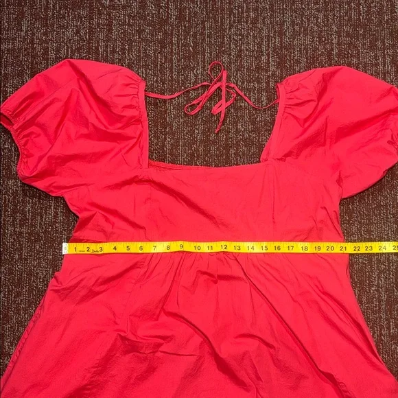 Draper James Pink Mini Dress puff sleeve square neck smocked back with pockets - Picture 14 of 14